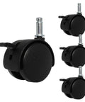 4 Pack 1.5 Inch Swivel Caster Wheels With Circlip Stem M8x20mm And Lockable Brakes, 360 Degree Rotatable Black Nylon Castors