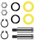 Real Deal Dryer Drum Support Roller Kit Two Pack components including nuts, washers, clips, and rollers for Maytag and Admiral appliances.