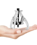 Hand holding Beefy 3 Inch Gear Puller With 3 Reversible Jaws, Drop Forged Cr-V Steel, Heat Treated, 3 Ton Capacity, Chrome Plated Jaws, Black Phosphated Drive Screw, Pro Grade Auto Repair Tool For Cars And Machinery