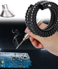 Heavy Duty Welding Smoke Extraction Arm With Sturdy Stainless Steel Collector Hood For Woodworking And Shop Fume Control Slick Adjustable Valve Plus 68 Mm Dust Pipe ready to roll, shown with black flexible hose.