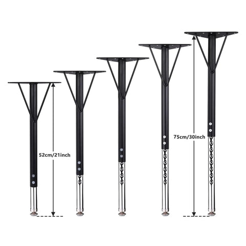 Top Shelf Adjustable Height Table Legs Set Of Four Black Modern Stainless Steel showing adjustable heights 52cm to 75cm.