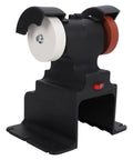 Aramox Cordless Mini Bench Grinder With Powerful Permanent Magnetic Copper Motor And 3mm Metal Protective Cover For Battery Grinding And Polishing Machine Super Durable And Reliable Tool with dual wheels on a sturdy base.