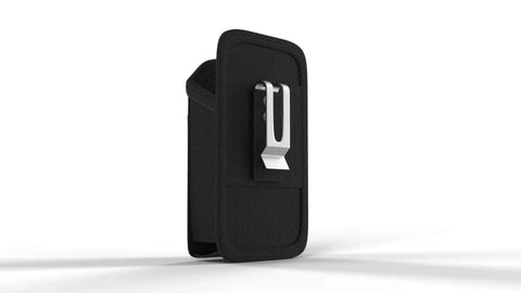 Side view of Rugged Scanner Holster For TC77 TC70x TC75x TC70 TC75 TC72 M60 MC67 Handheld Barcode Readers Built To Last Beefy Canvas Case With Metal Clip