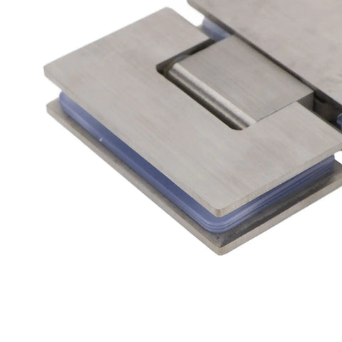 Close-up of Frameless Glass Shower Door Hinge Stainless Steel Dual Action 180 Degree For 8 To 12mm Glass Smooth Inward And Outward Swing
