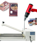 Heavy Duty Shrink Wrap Machine With Adjustable Speed And Built-In Heat Gun For Secure Packaging Sealing And Cutting, includes heat gun and boxes.