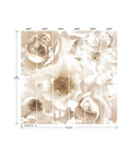Diagram of creamy floral peel and stick wallpaper mural 9 feet wide by 9 feet high, showing six 18-inch wide panels