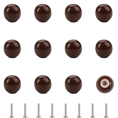 Smooth Ceramic 1.06 Inch Cabinet Knobs 10 Pack, Easy Peasy Hardware Swap, Slick Round Drawer Pulls For Kitchen Bedroom Nursery And Kids Rooms, Warm Earthy Brown Tone - set of ten round brown knobs with screws
