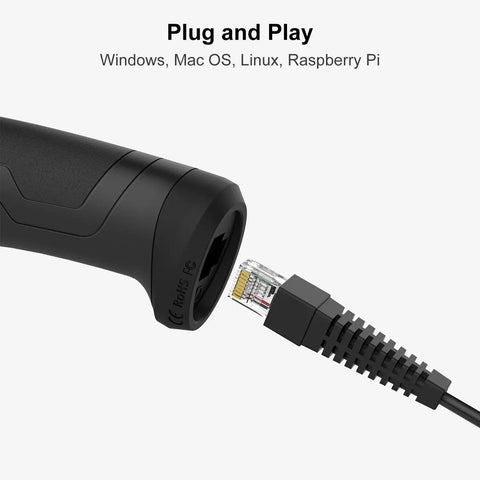 1D USB Barcode Scanner With Intelligent Stand No Fuss Wired Scanner Delivers Snappy 32 Bit Processing For Precise Decoding Plug and Play