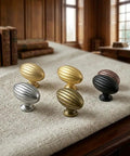 Oval Fluted Zinc Alloy Cabinet Knobs In Champagne Bronze, Vintage Dresser Handles For Kitchen And Bathroom Cabinets, Durable Drawer Pulls Set Of 6 on display.