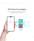 Hand holding smartphone displaying ISDLink app for F160 4 Channel GaN LiPo Battery Charger, QR code visible.