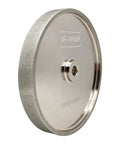 CBN Grinding Wheel Eight Inch 320 Grit One Inch Wide Five Eighth Inch Arbor Full Nickel Plated side view