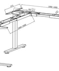 Vwine Vj301 L Shaped Electric Height Adjustable Standing Corner Desk Frame With Triple Motor Steel Base dimensions sketch showing specs.