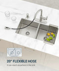 Vintage Style Kitchen Faucet With Built In Soap Dispenser No Fuss Single Handle High Arc Pull Down Sprayer Antique Look Brushed Nickel APS136 over double sink with 20-inch flexible hose
