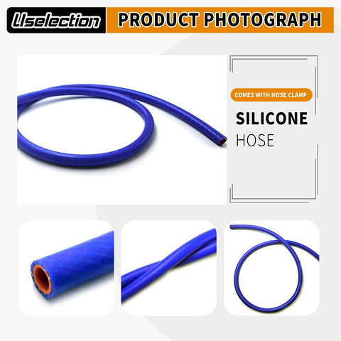 Silicone hose, blue with orange inner lining; 1/2 in ID, 5 ft length, reinforced