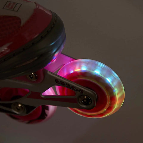 Pink LED Inline Skate Replacement Wheels Pack Of 2, 70mm, 82A Hardness, ABEC7 Bearings Included, glowing wheel in motion