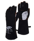 14 Inch Heat Resistant Leather Welding Glove With Kevlar Stitching For Fireplace Grill Fire Pit Campfire Wood Stove 482 Fahrenheit CE Certified MIG Stick Forge Oven Animal Handling, two gloves front and back view