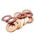 Flat Copper Washers Solid Gasket Kit M5 M14 280 Pieces Set for Sump Plugs Oil Usage and Engines High Heat Resistant Stops Leaks and Keeps Things Running Smoothly Makes Auto Repair a Breeze for Folks Hunting Down Sweet Gear They Can Rest Easy Daily. copper washers arranged on white background