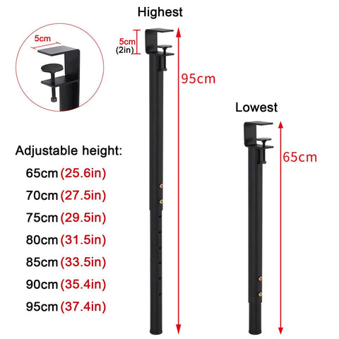 Heavy Duty Adjustable Table Legs With Black F Shaped Clamp Base showing height adjustment from 65cm to 95cm for DIY projects.