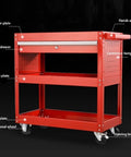 Rock Solid Red Tool Cart Rolling Storage Cabinet With Silent Polyurethane Wheels For Heavy Mechanical Workshop And Garage Projects showing detailed parts.