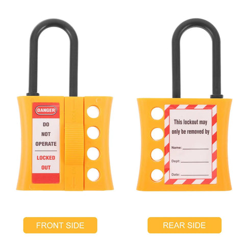 Badass Multi User Insulated Nylon Lockout Hasp With Four Reinforced Holes For Safety Tagout Protocols Built Tough showing front and rear sides.