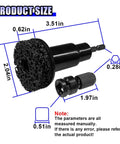 Kickass Heavy Duty Wheel Hub Cleaner Kit With Five Tough Scrub Brushes For Brake Dust And Lug Stud Degreasing, showing dimensions and drill adapter.