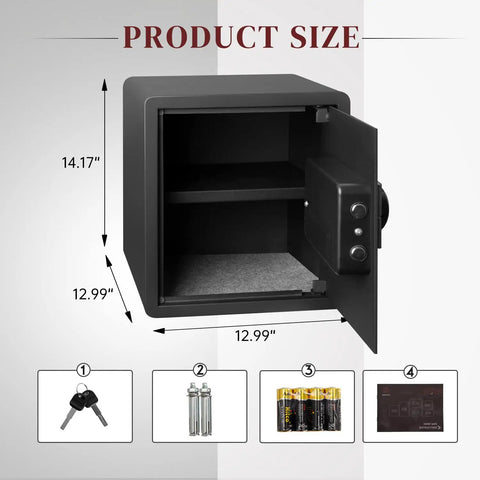 Home Security Safe With Programmable Keypad, Steel Lock Box With Alarm System, dimensions 14.17x12.99, 1.2 Cubic Feet, open door view