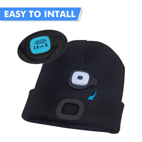 Led Light For Knit Beanie Hat With Hands Free Headlamp Rechargeable Battery Three Brightness Modes installation view