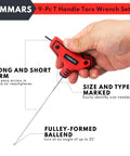 Hand holding a red T-handle wrench, part of a Nine Piece T Handle Hex Key Set With Ball End, Metric 2mm To 10mm, S2 Steel.