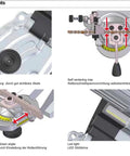 Close-up of self-centering vise and visible scale on the Heavy Duty Bench Grinder For Chainsaw Chain Sharpening.