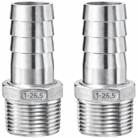 Stainless Steel Hose Barb Fitting 1 Inch Barb To 1 Inch Male NPT For Water Fuel And Air Pack Of 2, durable and corrosion resistant.