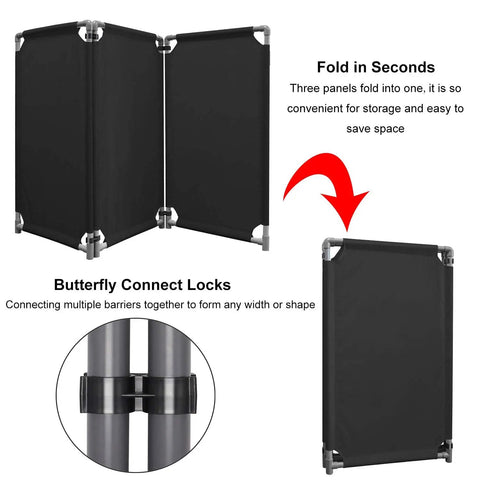 3 Panel Foldable Safety Barricade 5.8 Feet Tall High Visibility PVC Frame with butterfly locks for fast setup and storage