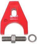 Chevy HEI Distributor Hold Down Clamp with Bolt, CNC Billet Aluminum, Red Finish, shown with stainless stud and washer