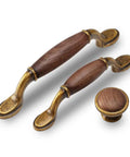 Vintage Walnut Wood Cabinet Handles Set With Zinc Alloy Drawer Pulls In Antique Metal Finish for kitchen cupboard