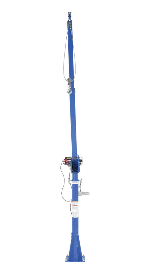 Tough As Nails 12 Volt Dc Power Jib Crane, 2000 Lbs High Strength Steel Capacity, 360 Swivel Adjustable Boom Winch, freestanding blue crane with electric winch.