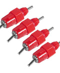 Screw Style Automatic Chicken Waterer Nipples 30 Pack No Fuss Setup Drip Free Poultry Drinkers, red plastic design, set of four.