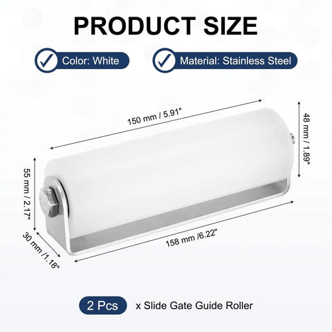 2 Pack Sliding Gate Guide Roller Set With Nylon Wheels And Ball Bearings 1.89 Inch Diameter White Includes C Post Welded Bracket