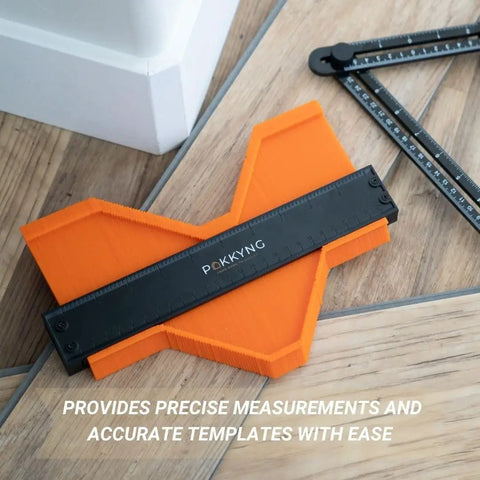 Contour Duplicator With Angle Finder And 10 And 5 Inch Profile Gauges for perfect cuts on wood flooring, featuring upgraded pins.