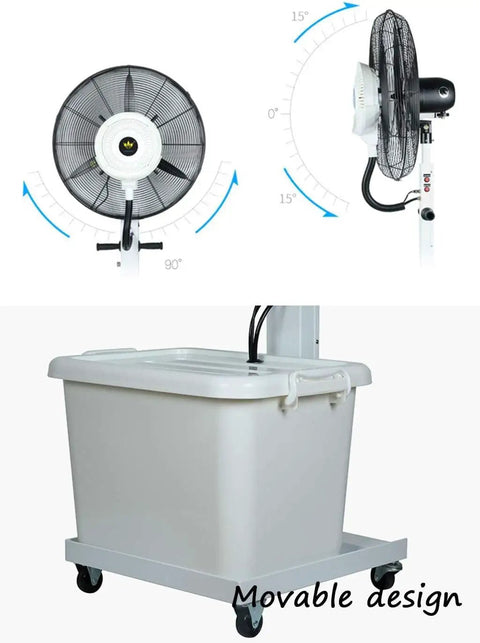 Heavy Duty Oscillating Stand Fan Super Quiet High Velocity Air Circulator with 90 swing and movable water tank design.