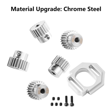 Beefed Up Chrome Steel 0.5M Pinion Gear Set For RC Cars 21T 22T 23T 24T 25T 3.2mm Bore With Motor Mount Holder For ARRMA Typhon Grom Mojave GROM 1 14 1 16 RC Buggy Truck Upgrade Parts
