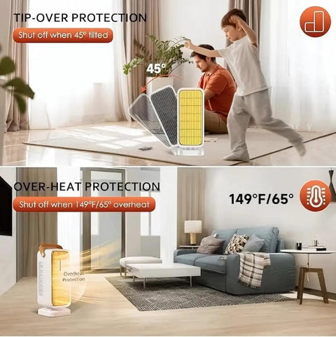 1500W Ceramic Heater For Indoor Use In Large Rooms With Thermostat, 3 Heat Settings And Fan, Overheat And Tip Over Protection