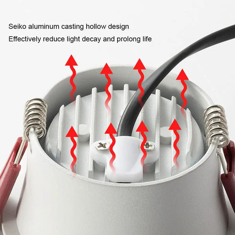 XYIANG Lighting 5W/7W/10W Led Recessed Downlight Retrofit Kit, Off-White Matte Finish, showing aluminum casting for heat dissipation.