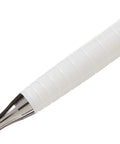 Close-up of Orenz 0.2mm Mechanical Pencil With White Barrel, Super Sliding Sleeve Prevents Lead Breaks, One Click Extend And Retract.