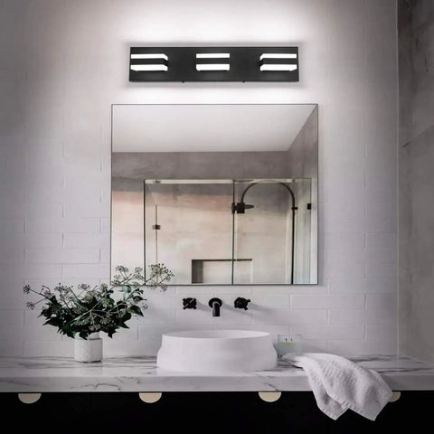 Black LED Vanity Light Fixture Over Mirror Three Light Modern Bath Lighting For Bathroom Restroom Easy 15 Minute Install 16W