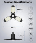 Beast Mode 8000LM Motion Sensor Garage Light With 360 Degree Detection And 3 Switch Modes 6500K Cool White LED specifications