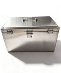 Badass Heavy Duty Rolling Stainless Steel Tool Box Portable Metal Storage Chest With Tray Rust Resistant Shop Equipment Organizer For Garage Work Crew And Pros, top view with handle.