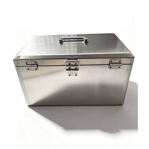 Badass Heavy Duty Rolling Stainless Steel Tool Box Portable Metal Storage Chest With Tray Rust Resistant Shop Equipment Organizer For Garage Work Crew And Pros, top view with handle.