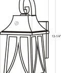 Diagram of Dope Outdoor Wall Lantern 120V With Dusk To Dawn Photocell, oil rubbed bronze, 13-1/4 x 6 in, 7 in depth