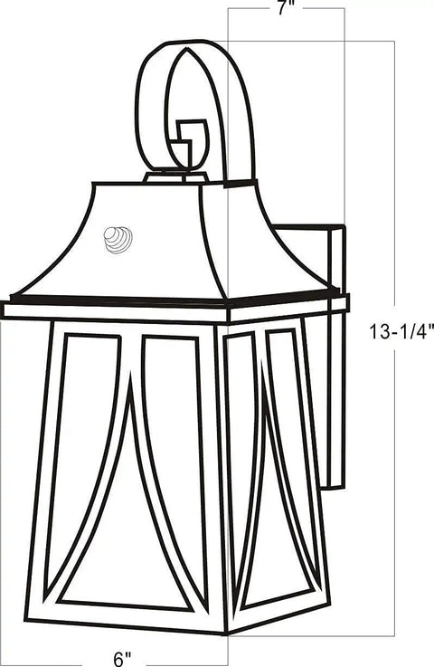 Diagram of Dope Outdoor Wall Lantern 120V With Dusk To Dawn Photocell, oil rubbed bronze, 13-1/4 x 6 in, 7 in depth