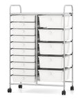 Grab-And-Go 15-Drawer Rolling Utility Cart with Lockable Wheels, Metal Frame Mobile Storage Trolley for Classroom or Craft Room
