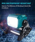 Beast Bright 5000 Lumen Cordless Floodlight With 18V Battery Compatibility in rain showing waterproof durability